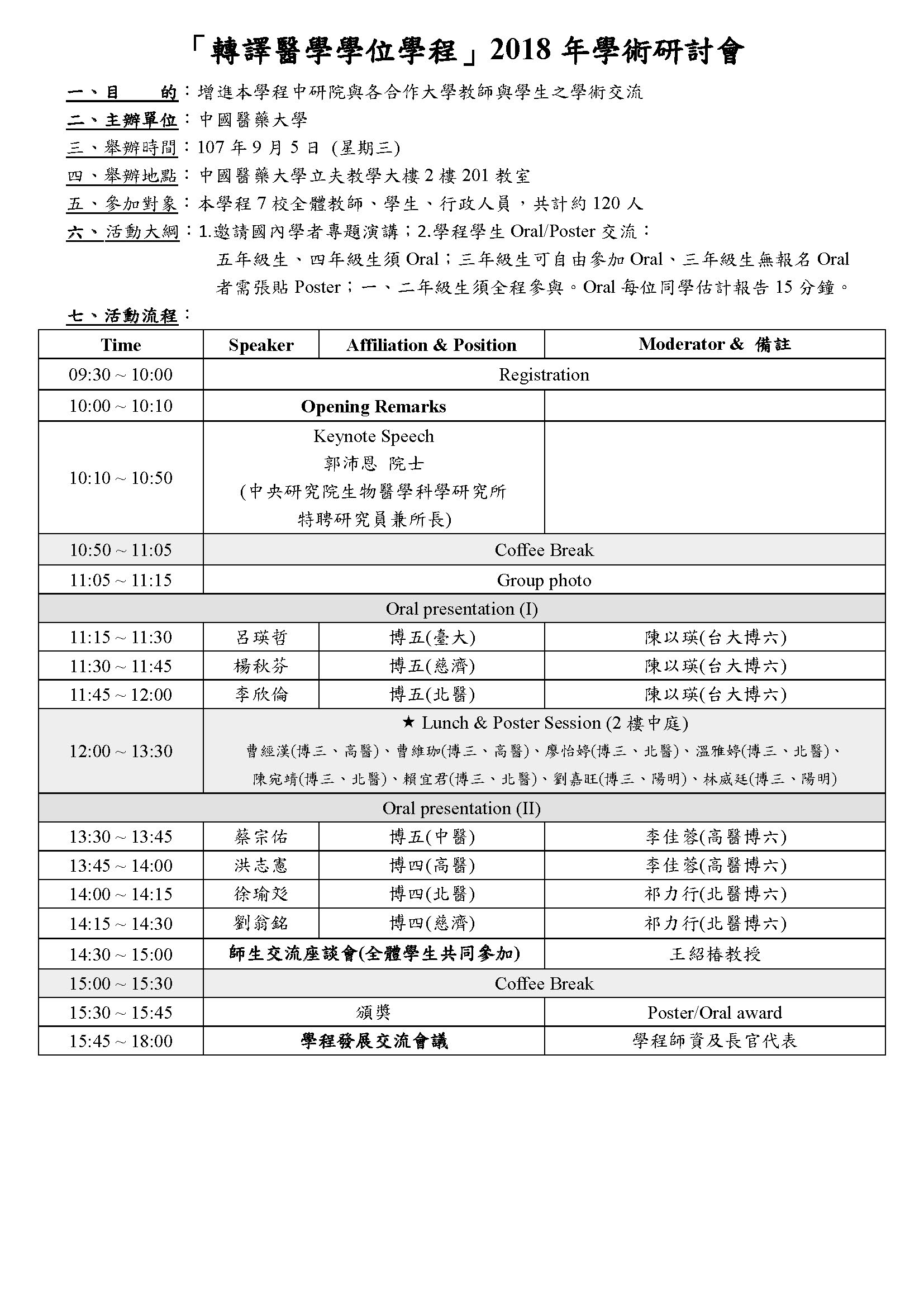 Schedule轉譯學程第5屆學術研討會 活動大綱及流程表 0801 STU